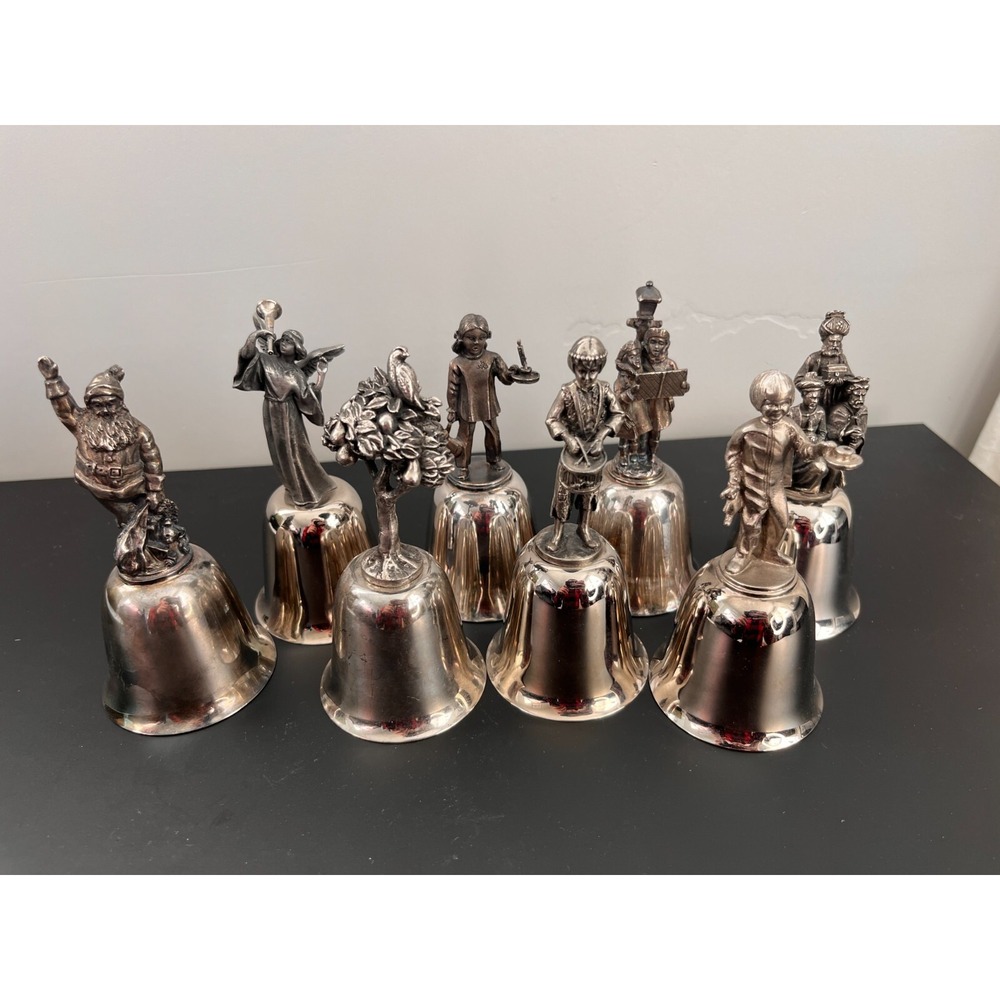 The Danbury Mint Pewter & Silver Bells‎ LOT OF 8 COLLECTION 1976 -1981